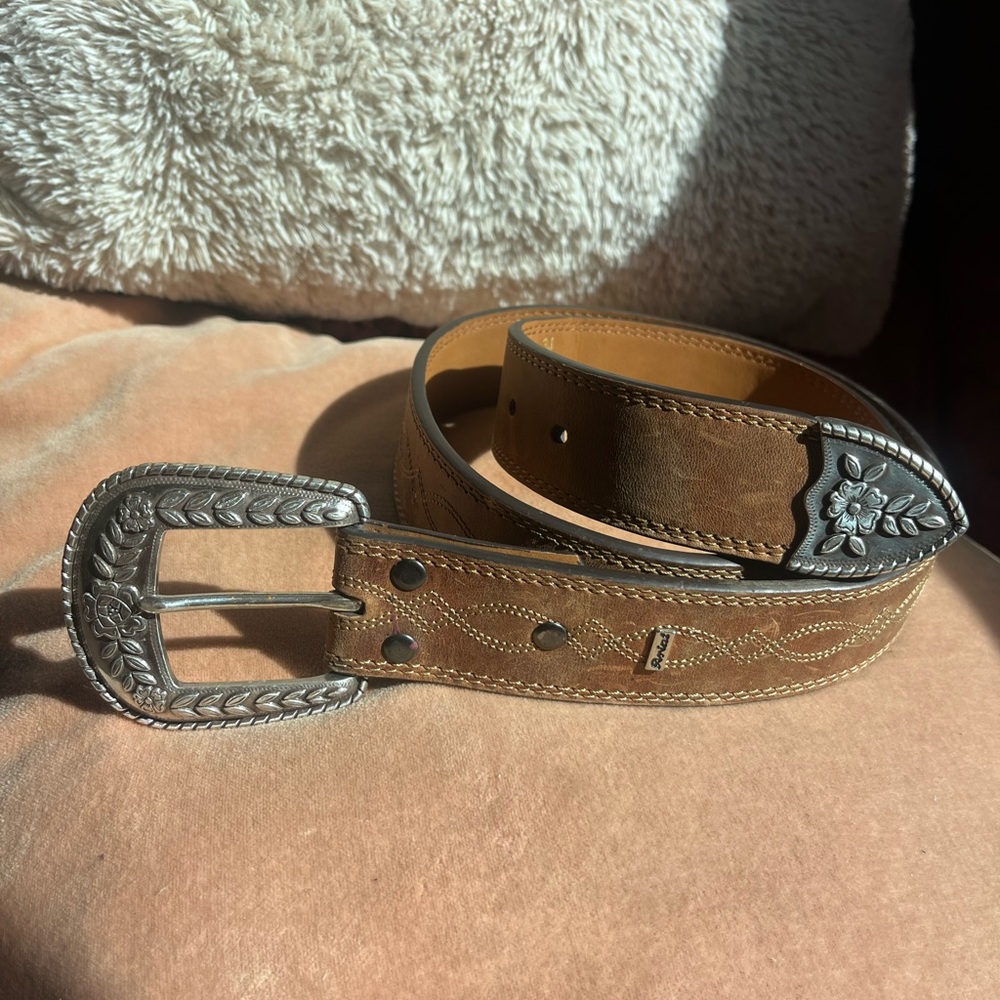 Brown Leather Belt with Silver Buckle